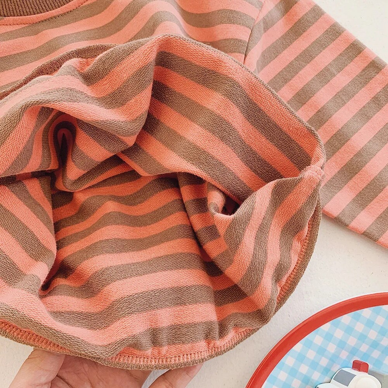 Hanorac cu dungi 2-8T Copil Copil Copil Bebeluș Băieți Fete Haine Toamnă Iarnă Pulover Top Bumbac Hanorace pentru sugari Ținută lejeră