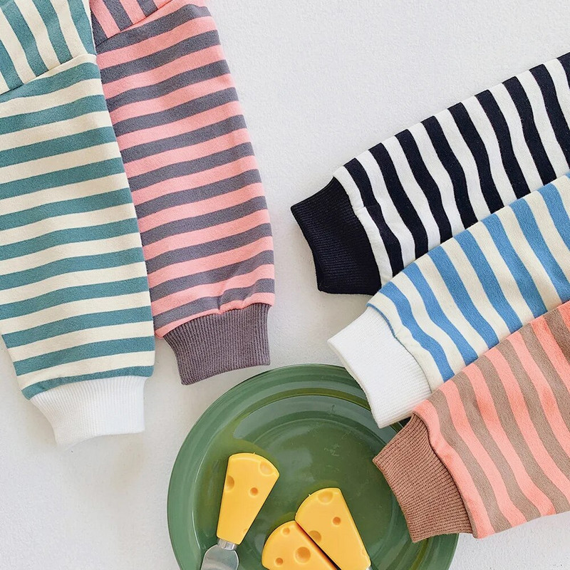 Hanorac cu dungi 2-8T Copil Copil Copil Bebeluș Băieți Fete Haine Toamnă Iarnă Pulover Top Bumbac Hanorace pentru sugari Ținută lejeră