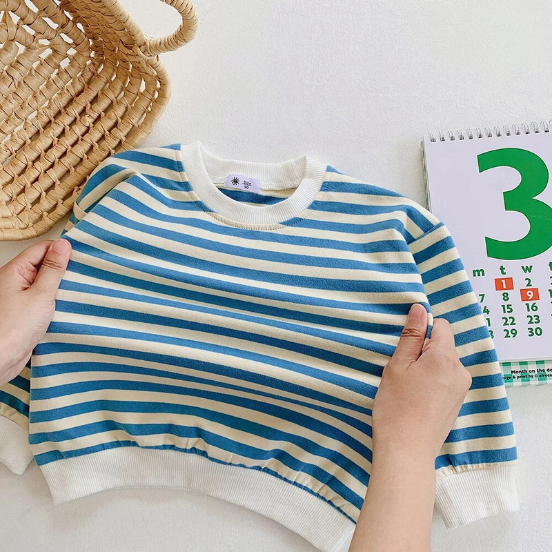 Hanorac cu dungi 2-8T Copil Copil Copil Bebeluș Băieți Fete Haine Toamnă Iarnă Pulover Top Bumbac Hanorace pentru sugari Ținută lejeră