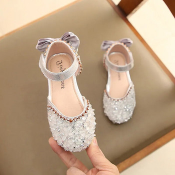 Нови детски обувки за принцеси Бебешки момичета Плоски блестящи кожени сандали Модни пайети Меки детски танцови парти блестящи обувки