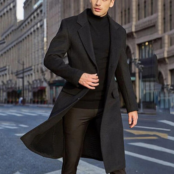 Мъжко вълнено палто в британски стил, ново есенно ежедневно едноредно младежко палто с ревер, средно дълго тънко вълнено яке с дълъг ръкав