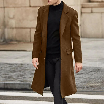 Мъжко вълнено палто в британски стил, ново есенно ежедневно едноредно младежко палто с ревер, средно дълго тънко вълнено яке с дълъг ръкав