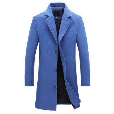 Palton lung din amestec de lână pentru bărbați, toamnă iarnă, culoare solidă, guler cu rever, haină de lână, jachetă de vânt subțire, îmbrăcăminte pentru bărbați