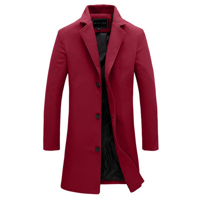 Palton lung din amestec de lână pentru bărbați, toamnă iarnă, culoare solidă, guler cu rever, haină de lână, jachetă de vânt subțire, îmbrăcăminte pentru bărbați