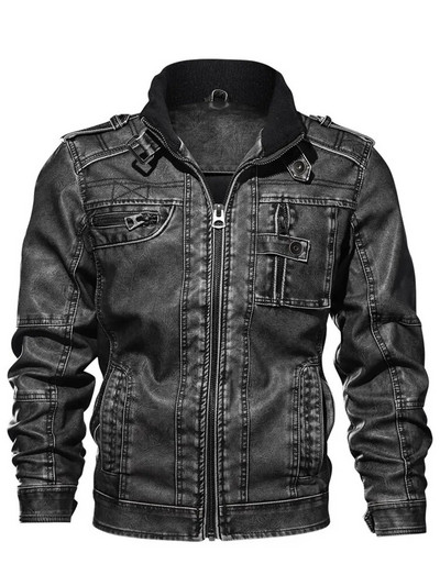 Jachetă din piele denim pentru bărbați, buzunar cu fermoar multifuncțional, haine în stil britanic, motocicletă de stradă, 6XL, largi, caldă, PU, unisex