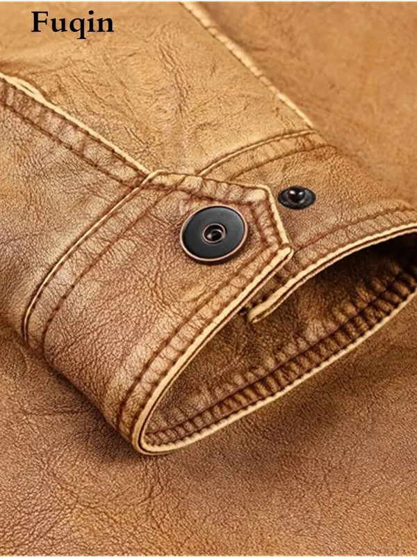 Jachetă din piele denim pentru bărbați, buzunar cu fermoar multifuncțional, haine în stil britanic, motocicletă de stradă, 6XL, largi, caldă, PU, unisex