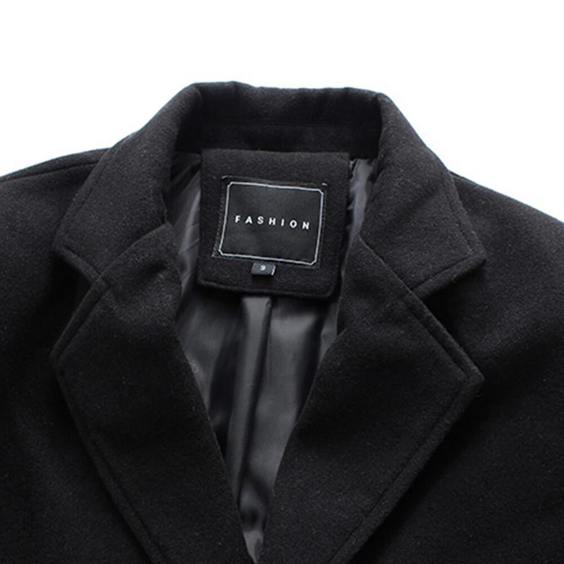 Férfi téli meleg árokkabát felsőruházat felöltő hosszú ujjú fomális irodai kabát karcsúsított alkalmi fomal galléros poliészter