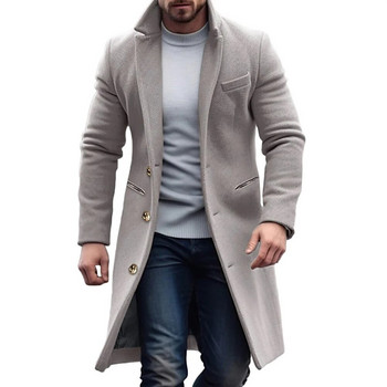 Νέα ανδρικά παλτό με μονό στήθος Μπλούζες με πέτο μακρυμάνικο μάλλινο μείγμα Casual μακριά μπουφάν Trench ανδρικά ρούχα
