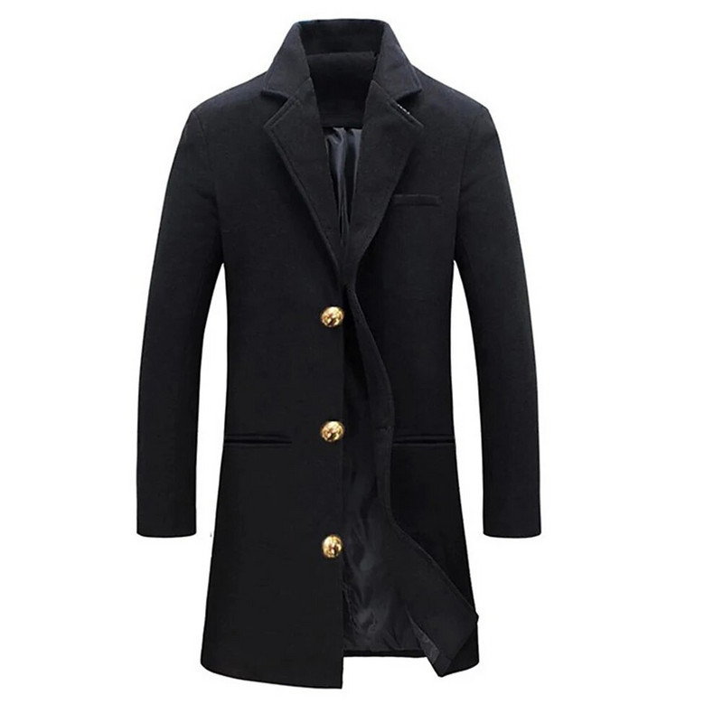 Noi bărbați paltoane cu un singur piept pardesiu Topuri rever cu mânecă lungă amestecuri de lână jachete lungi ocazional trench Îmbrăcăminte pentru bărbați