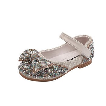 Обувки за момичета с цветни пайети, кристали, 2023, пролет, есен, нови детски обувки с папийонка и принцеса, детски танцуващи обувки с равни обувки G48