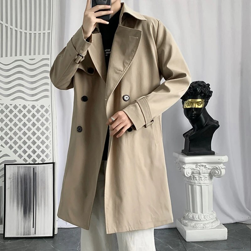 2023 novodošli jesenski modni dugi stilski kaput muški kaput s duplim kopčanjem, proljetne muške ležerne jakne pune veličine M-4XL
