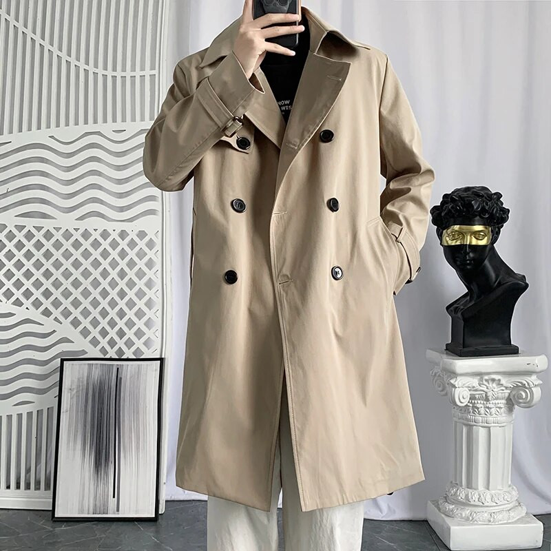 2023 novodošli jesenski modni dugi stilski kaput muški kaput s duplim kopčanjem, proljetne muške ležerne jakne pune veličine M-4XL