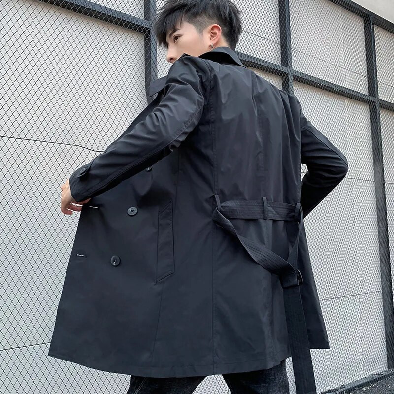 Army Πράσινη καμπαρντίνα με λαιμόκοψη V Ανδρικό παλτό με λεπτό μακρύ σακάκι με διπλό στήθος Ανοιξιάτικο και Φθινοπωρινό Ανεμοδράστη Γκρι Χακί Μαύρο Πανωφόρι