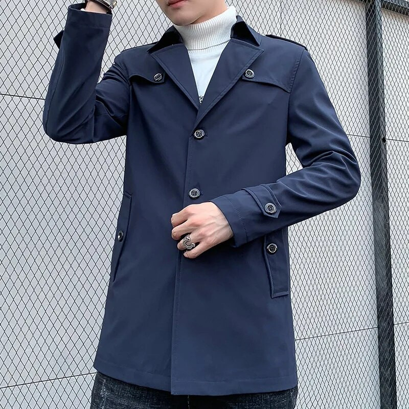 Army Πράσινη καμπαρντίνα με λαιμόκοψη V Ανδρικό παλτό με λεπτό μακρύ σακάκι με διπλό στήθος Ανοιξιάτικο και Φθινοπωρινό Ανεμοδράστη Γκρι Χακί Μαύρο Πανωφόρι