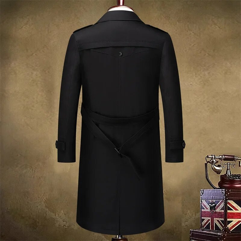 Márka üzleti férfi széldzseki 2023 őszi, kiváló minőségű khaki sötétkék fekete duplasoros felvágott kabát divatos férfi új ruházat