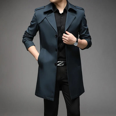 Trench lung Mael pentru bărbați Trench clasic pentru afaceri ocazional Îmbrăcăminte pentru bărbați Jachetă casual BF8908