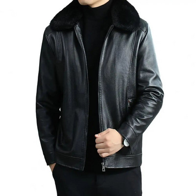 Geacă de piele Bărbați Blană One Casual Îngroșată Plus Jachetă de piele de oaie de cașmir haină scurtă