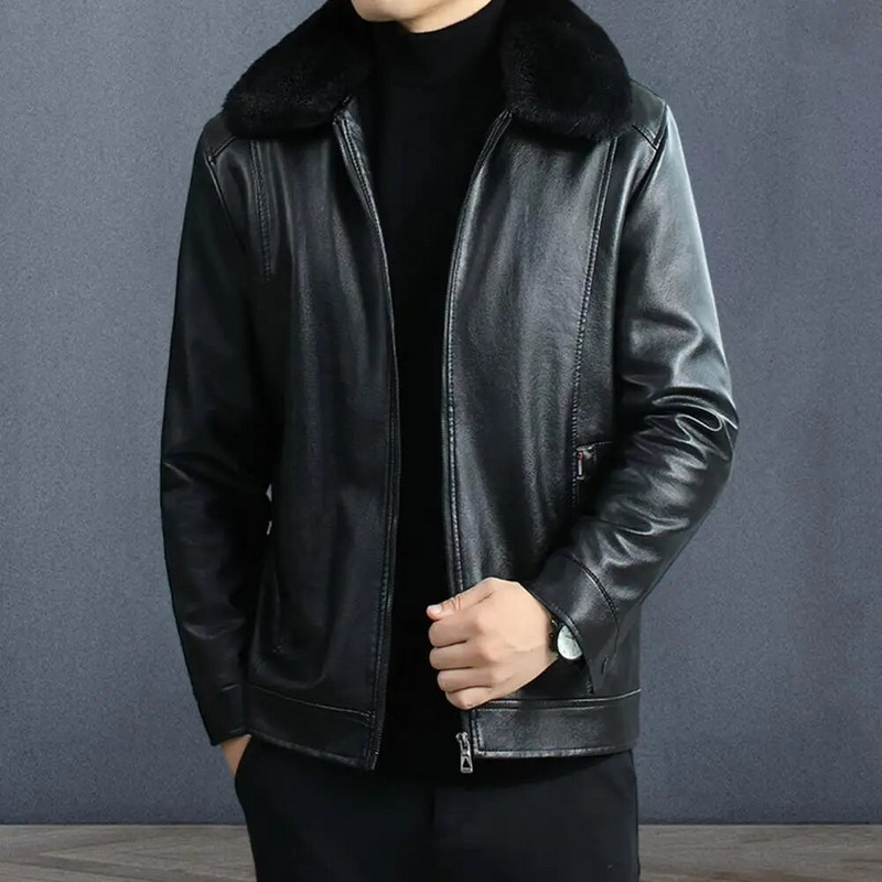 Geacă de piele Bărbați Blană One Casual Îngroșată Plus Jachetă de piele de oaie de cașmir haină scurtă