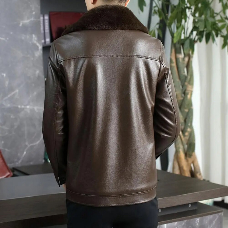 Geacă de piele Bărbați Blană One Casual Îngroșată Plus Jachetă de piele de oaie de cașmir haină scurtă