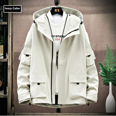 Muškarci Cargo jakna Hoodie Crno Žuta Safari Muška Široka Velika Veličina 8XL Kaputi 7XL 6XL Vjetrovke Proljeće 5XL 9XL Odjeća