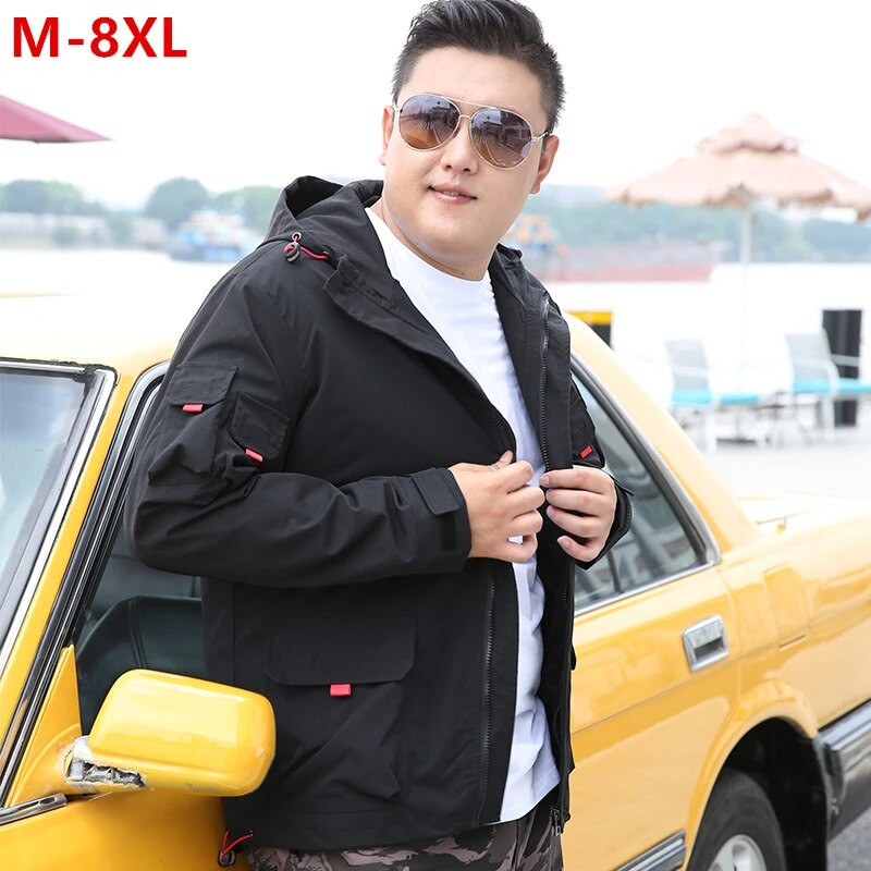 Muškarci Cargo jakna Hoodie Crno Žuta Safari Muška Široka Velika Veličina 8XL Kaputi 7XL 6XL Vjetrovke Proljeće 5XL 9XL Odjeća