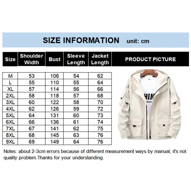 Muškarci Cargo jakna Hoodie Crno Žuta Safari Muška Široka Velika Veličina 8XL Kaputi 7XL 6XL Vjetrovke Proljeće 5XL 9XL Odjeća