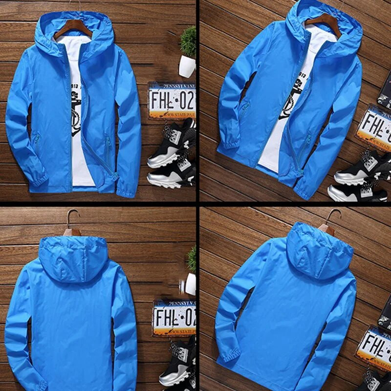Muška jakna s patentnim zatvaračem Prozračna vjetrovka Kišna jakna Kaput otporan na sunce Vanjska odjeća Lagana tanka ležerna sportska vjetrovka s kapuljačom