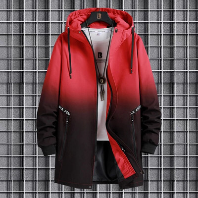 Jesenska muška jakna vjetrovka srednje dužine velike veličine s kapuljačom proljeće jesen gradijent boja top trend 9XL 10XL 8XL