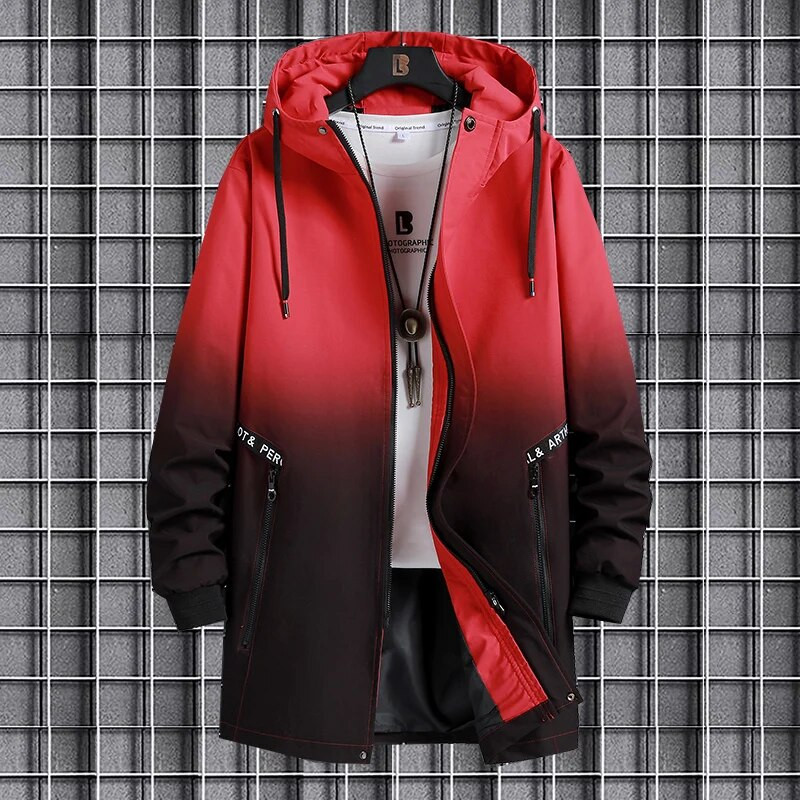Jesenska muška jakna vjetrovka srednje dužine velike veličine s kapuljačom proljeće jesen gradijent boja top trend 9XL 10XL 8XL