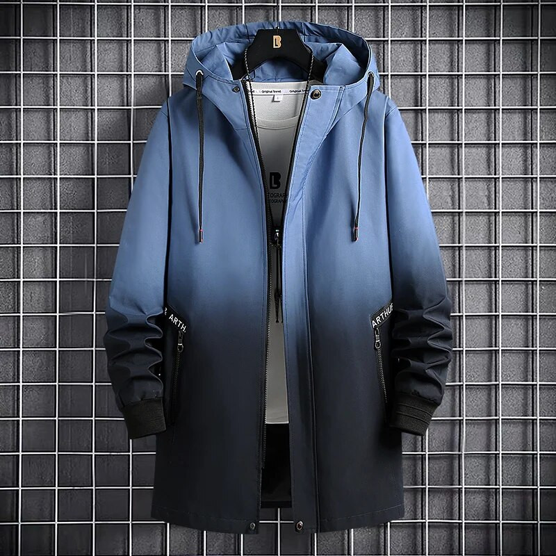 Jesenska muška jakna vjetrovka srednje dužine velike veličine s kapuljačom proljeće jesen gradijent boja top trend 9XL 10XL 8XL