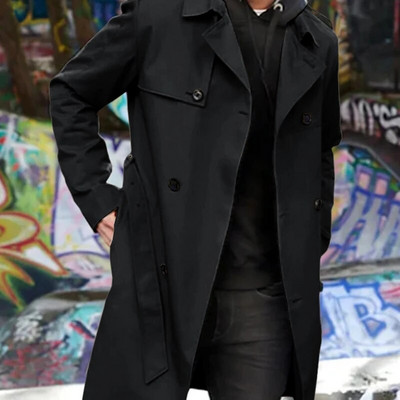 Blazer de vânt supradimensionat Bărbați Tendință coreeană Lungime mijlocie Frumos peste genunchi Palton britanic de toamnă iarnă pentru cupluri Manta elegantă