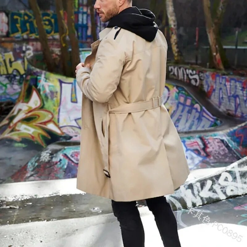 Blazer de vânt supradimensionat Bărbați Tendință coreeană Lungime mijlocie Frumos peste genunchi Palton britanic de toamnă iarnă pentru cupluri Manta elegantă