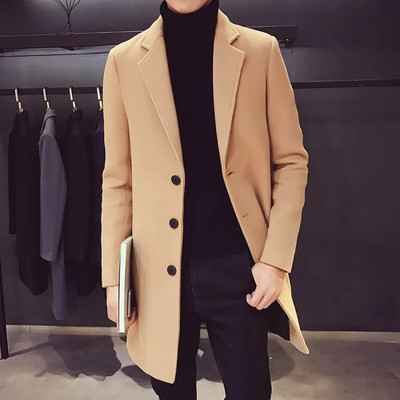 10 Culori Toamna/Iarna Barbati Slim Fit Trench Imbracaminte 2022 Moda Lână Amestecat Trench Mediu Lungime Bărbați Mantoane Casual Business