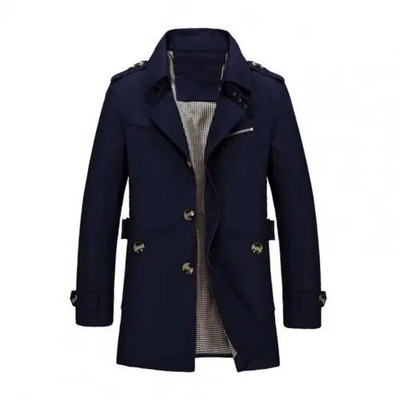 Palton pentru bărbați, culoare uni, guler răsturnat, jachetă cu un singur piept, jachetă de vânt, ocazional de afaceri, trench, îmbrăcăminte pentru toamnă iarnă