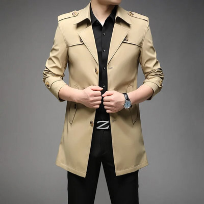 Trench pentru bărbați de primăvară 2023, la modă, în stil englezesc, trenci lungi pentru bărbați, ocazional, jachete, jachete de vânt, îmbrăcăminte pentru bărbați