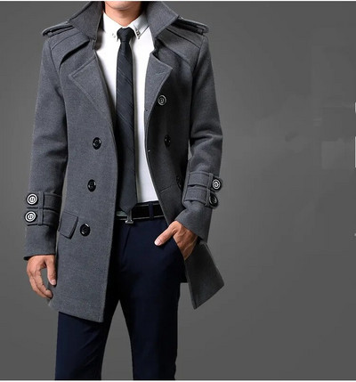 UHYTGF Toamnă Iarnă Trenciuri Solide Trenciuri pentru bărbați, la modă, la dublu piept, jachetă de vânt, cu centură, cu rever, pardes 906