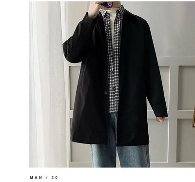 M-5XL Trenci pentru bărbați de mărime mare, cu potrivire lejeră, cu rever lung, jachetă cu un singur piept, pardesiu cu nasturi, îmbrăcăminte pentru bărbați XXXXXL