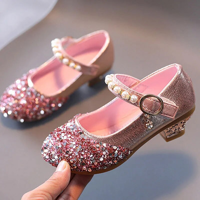 Детски обувки за принцеси за момичета, пайети, блясък, детски обувки за момичета с висок ток, парти, сватбени единични обувки CSH1264