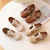 Pantofi din piele cu curea T pentru fete Copii Pantofi pentru copii Pantofi de rochie Bebeluși Copii mici Volane Pantofi de prințesă Primavara Toamnă 219A