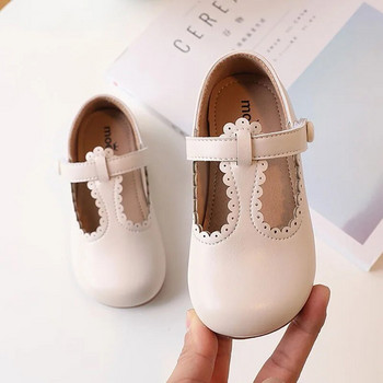 Кожени обувки за момичета с T каишка Детски обувки с равни обувки Детски рокли Обувки Бебешки обувки за малко момиче с волани Обувки за принцеса Базови пролет есен 219A