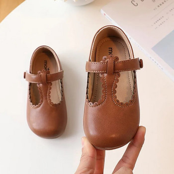 Кожени обувки за момичета с T каишка Детски обувки с равни обувки Детски рокли Обувки Бебешки обувки за малко момиче с волани Обувки за принцеса Базови пролет есен 219A