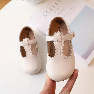 Pantofi din piele cu curea T pentru fete Copii Pantofi pentru copii Pantofi de rochie Bebeluși Copii mici Volane Pantofi de prințesă Primavara Toamnă 219A