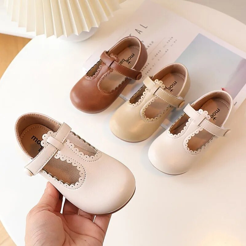 Pantofi din piele cu curea T pentru fete Copii Pantofi pentru copii Pantofi de rochie Bebeluși Copii mici Volane Pantofi de prințesă Primavara Toamnă 219A