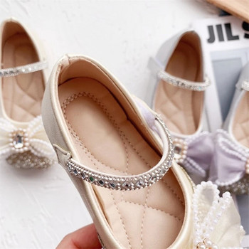 Παιδικά κοριτσίστικα δερμάτινα παπούτσια Rhinestone Bow Pearl Princess Girls Party Dance Shoes Μονό Flats Παιδικό παπούτσι Performance
