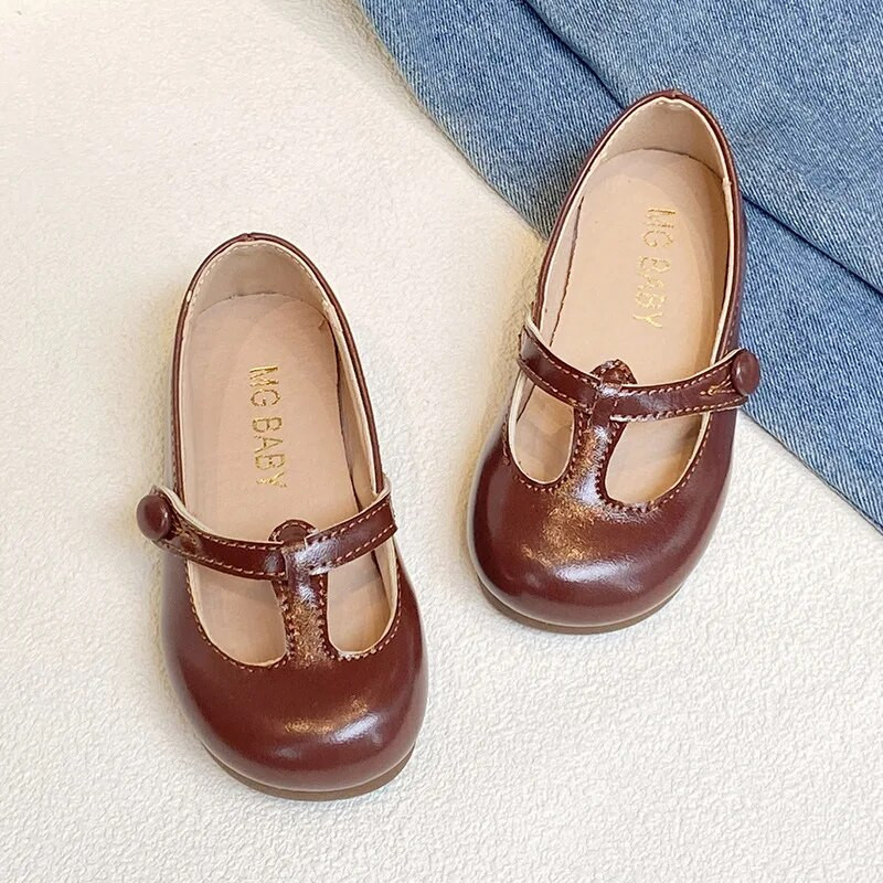Pantofi ocazional pentru copii Pantofi din piele pentru fete cu legături în T. Moda retro prințesă Pantofi de dans pentru balet pentru copii Încălțăminte pentru școală pentru fete G06201