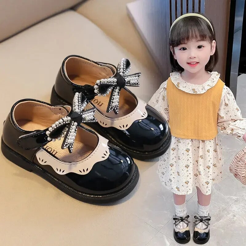 2024 Primavara vara Pantofi fetita cu margele Papion Pantofi fetita Cristal Printesa Pantofi rochie Cu margini Incaltaminte copii F02262