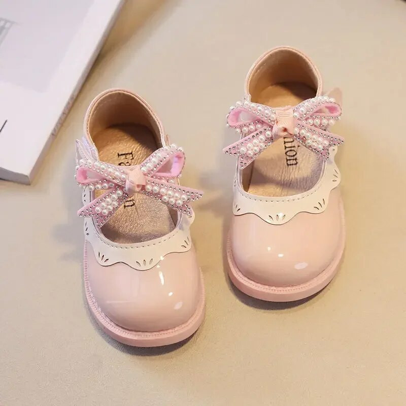 2024 Primavara vara Pantofi fetita cu margele Papion Pantofi fetita Cristal Printesa Pantofi rochie Cu margini Incaltaminte copii F02262
