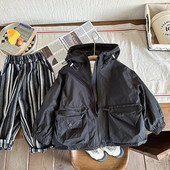 Jachetă cu glugă cu mânecă lungă, primăvară, toamnă 2023, băieți, cu buzunar, haină pentru copii