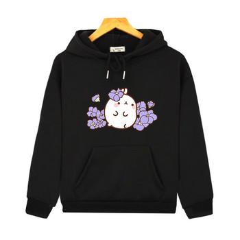 Molang Cute/Kawaii Rabbit Cartoon Sense of Design Hoodies Детски дрехи за тийнейджъри Суичъри Модни есенни зимни пуловери