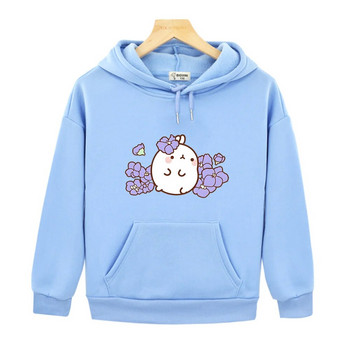 Molang Cute/Kawaii Rabbit Cartoon Sense of Design Hoodies Детски дрехи за тийнейджъри Суичъри Модни есенни зимни пуловери